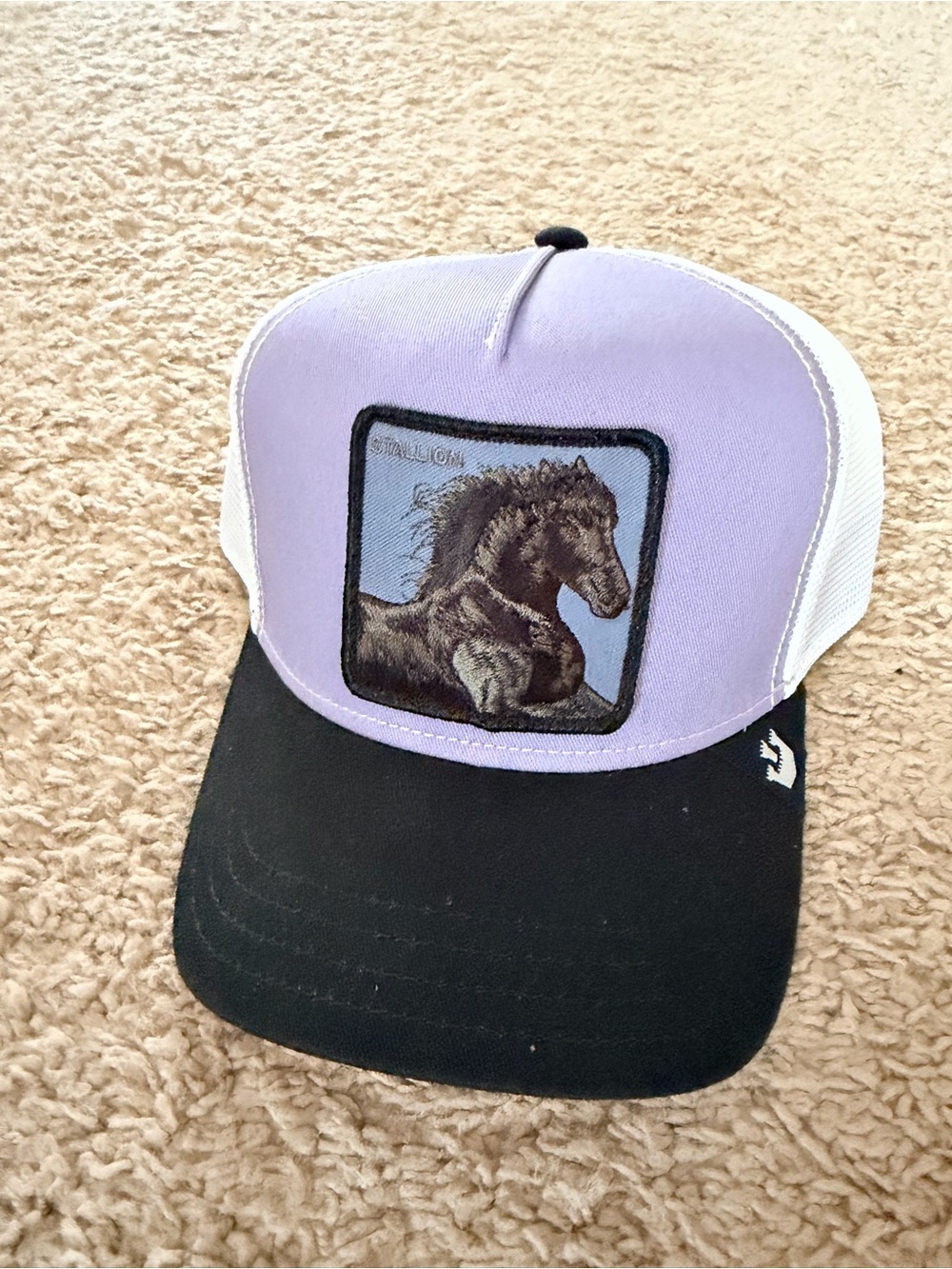 The Farm Lavender and Black Trucker Hat with Horse Patch